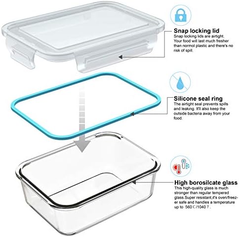 Glass Food Storage Containers with Lids 9 Pack, 3 Shape Airtight Set