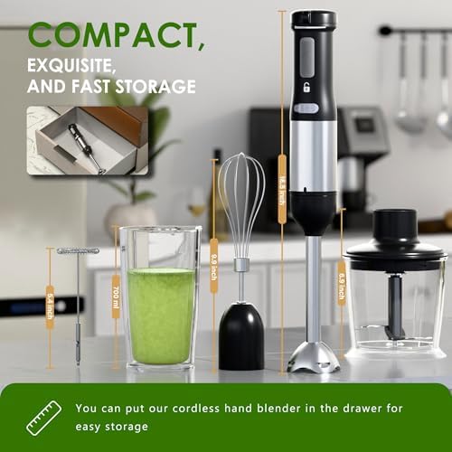 Air Fryer Cordless Immersion, 5-in-1 Variable Speed blender handheld,Rechargeable with 2000mAh Battery, BPA-Free & Dishwasher-Safe Accessories,Jet - Image 3