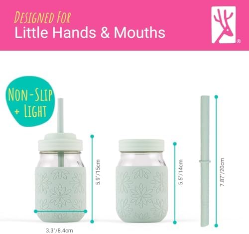 Kids/Toddler 16oz Glass Mason Jars + Sleeves + Lids | 4pk