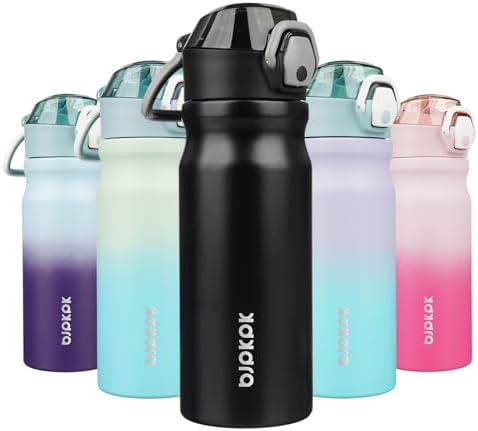 BJPKPK 18 oz Water Bottle with Straw & Handle, Insulated Stainless Flask by BJPKPK