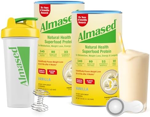 Meal Replacement Shakes for Weight Loss for Women & Men, Protein Powder with Shaker Bottle Included, Low-Glycemic Vanilla, 24g Protein Per Serving (2 Cans @ 17.6 oz ea + Shaker Bottle + Scoop)