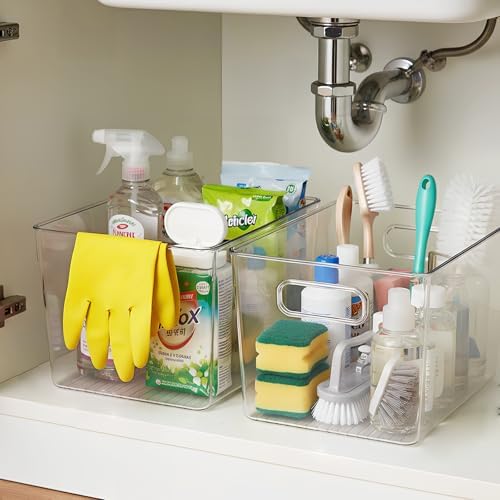 Clear Fridge Organizer Bins with Handles, 4 Pack Large 11.5×7.5×6 Inch