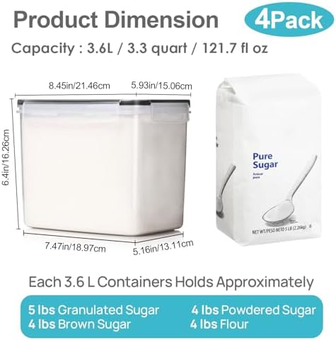 3.6L Food Storage Containers, 4 PCS, Black