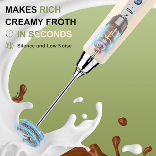 Handheld Milk Frother Wand for Coffee, Rechargeable Electric Whisk