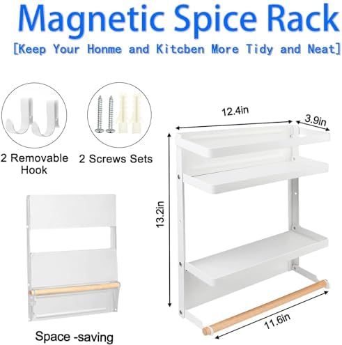 Magnetic Spice Rack for Refrigerator White Magnetic Paper Towel Holder for fridge Magnetic Shelf Magnetic Shelves Fridge Magnet Organizer Spice Rack Kitchen Organization Kitchen Storage