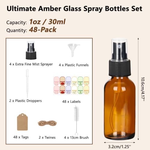 STARSIDE 1oz Amber Glass Spray Bottles 48-Pack with Fine Mist Sprayer - Image 3