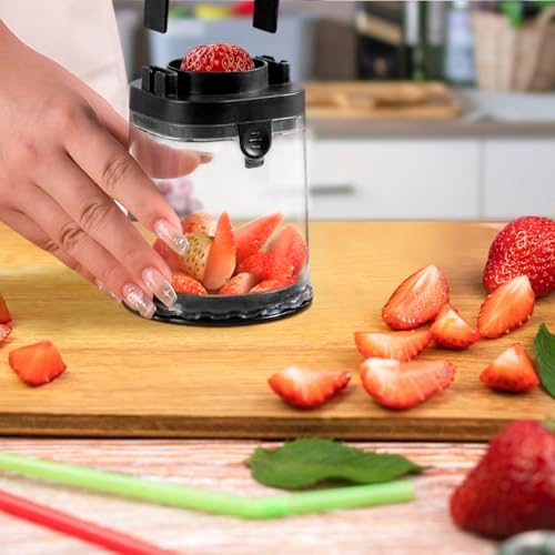 Fruit Slicer Cup, Strawberries,Grapes, Eggs, Cucumber carrot Even Pieces in Seconds - Detachable Cutter with Push Plate (Black) - Image 6