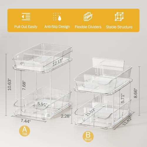 Bathroom Under Sink Organizers and Storage, 2 Pack, Clear