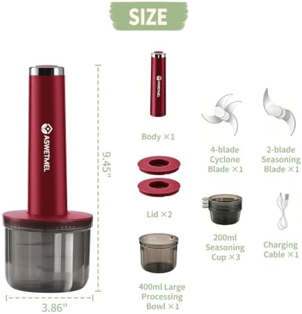 Electric Mini Food Processor Small, ASWETMEL 4-Cup Portable USB Small Food Processor, Garlic Mincer, for Dicing, Mincing, and Puree, Red - Image 4