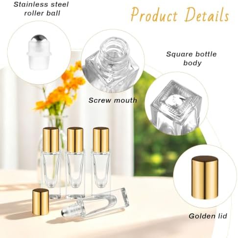 20 Pack 6ml Square Essential Oil Roller Bottles with Gold Caps Refillable Empty Glass Containers for Aromatherapy Perfume DIY Skincare and Personal Blends - Image 3