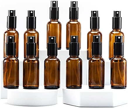 YIZHAO Amber Glass Spray Bottles 1oz, with Small Fine Mist Spray, Metal Cap, Refillable for Essential Oil,Travel,Cleaning,Perfume,Aromatherapy,Makeup – 12 Pcs by YizhaoGlassSprayandDropperBottles
