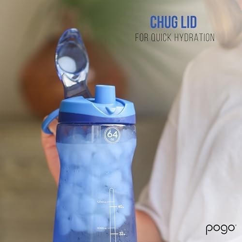 Pogo 64oz Plastic Water Bottle with Chug Lid and Carry Loop, Blue - Image 5