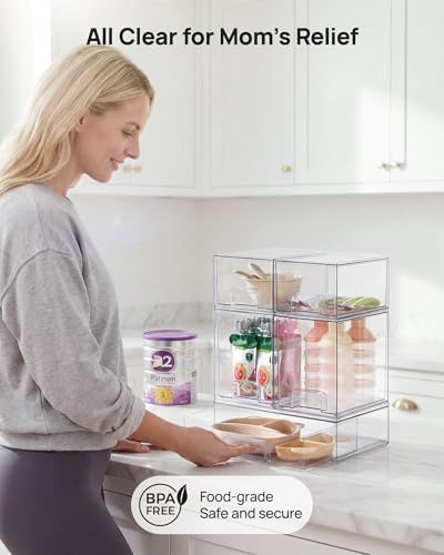 Clear Stackable Storage Drawers Set of 5, Plastic Organizer Bins