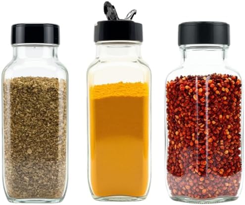 Glass Spice Jars with Shaker Lids - Spice Jars 16 oz for Food Storage, Spice Containers for Kitchen Organization and Storage, Bottles for Spices (Black - 16 Ounce 3 pack)