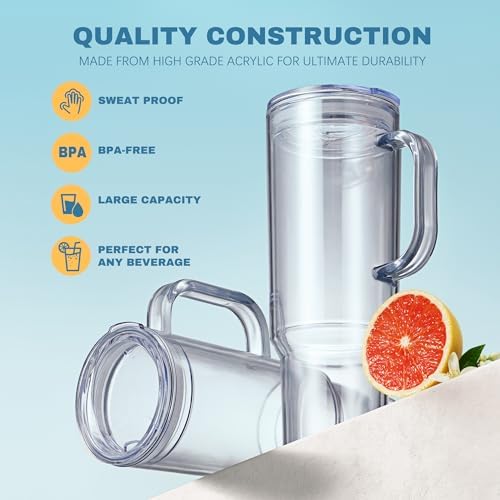 40 oz Acrylic Tumbler with Handle and Straw Lid，Double Wall Vacuum Reusable plastic Water Bottle Travel Mug Cup，Classic Tumblers Cupholder Friendly (2 Pack)