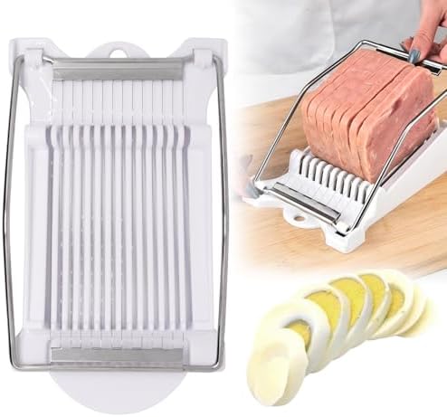 Egg Slicer for Hard Boiled Eggs, Food Slicer with 14 Stainless Steel Wires, Heavy Duty Hard Boiled Egg Cutter, Spam Slicer for Soft Fruit Strawberry Luncheon Meat Home Use (1Pcs, White) by Unknown
