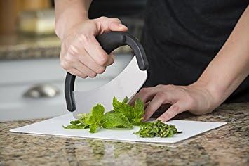 TableCraft H6611 Mezzaluna Chopper, Compact Stainless Steel Rocking Blade Knife with Ergonomic Polypropylene Handle, Dishwasher Safe Kitchen Tool for Fast Food Prep