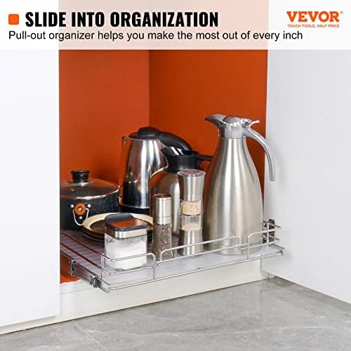 15.5" Wx21 Dx3.5 H Pull Out Cabinet Organizer, Heavy Duty Slide Out Pantry Shelves, Chrome-Plated Steel Roll Out Drawers, Storage for Home Under Sink, 17" Wx22 Dx7 H Install Size for Cabinet