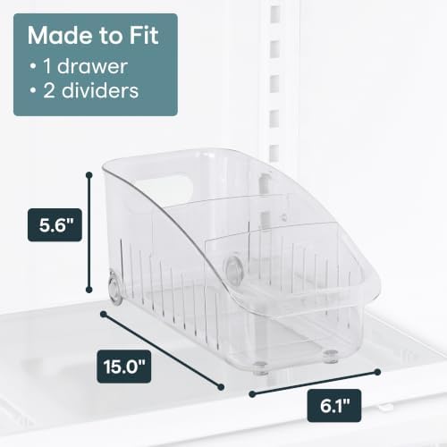 RollOut Fridge Drawer 6", BPA-Free Clear Rolling Refrigerator Organizer Bin with Adjustable Dividers and Handles for Produce, Food, Meal and Snack Storage