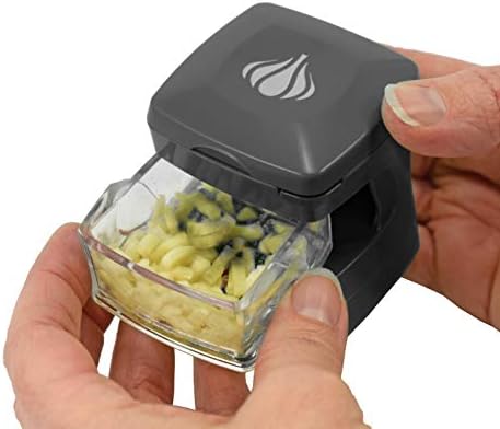 Garlic-A-Peel Garlic Press, Crusher, Cutter, Mincer, and Storage Container - Includes Silicone Garlic Peeler - Easy to Clean - Stainless Steel Blades – (Grey), standard - Image 4