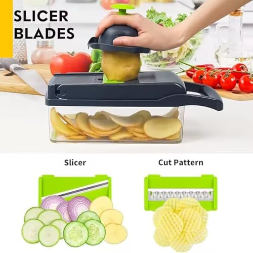 Frekia16 in 1 Vegetable Chopper Dicer With Container Mandoline Slicer Vegetable Cutter Onion Potato Fruit Food Manual Hand Cooking Gadget for kitchen Stainless Steel For 9 Blades salad kitchen tool - Image 5