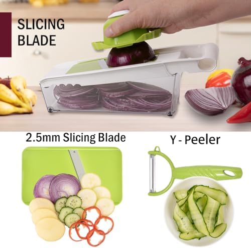 Cheese Grater with Container,5 In 1 Mandoline Slicer for Kitchen,Multi Purpose Vegetable Slicer, Easy to Clean Vegetable Chopper,Cheese Shredder,Julienne Slicer and Peeler