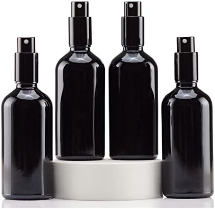 YIZHAO Black Glass Spray Bottles 4oz, with Small Fine Mist Spray, Metal Cap, Refillable for Essential Oil,Travel,Cleaning,Perfume,Aromatherapy,Makeup – 4 Pcs by YizhaoGlassSprayandDropperBottles