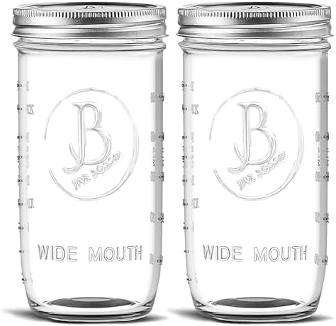 Wide Mouth Mason Jars 24 oz - (2 Pack) - Clear Glass Pint and a Half Mason Jars With Airtight Lids and Bands. For Storage, Canning, Fermenting, Cold Brew Coffee, Freezing, Microwave & Dishwasher Safe