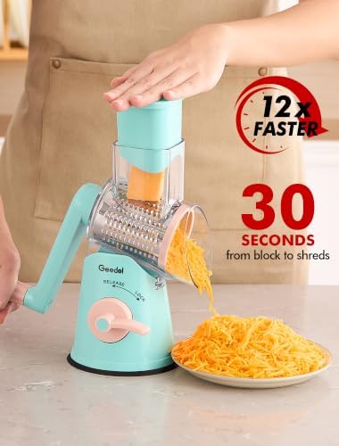 Geedel Rotary Cheese Grater Hand Crank, Cheese Shredder Vegetable Slicer - Image 2
