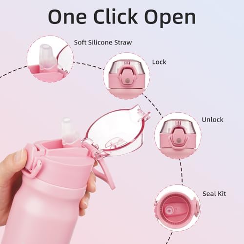 BJPKPK 14 oz Insulated Water Bottle, Straw, Handle, Stainless Steel Flask - Image 3