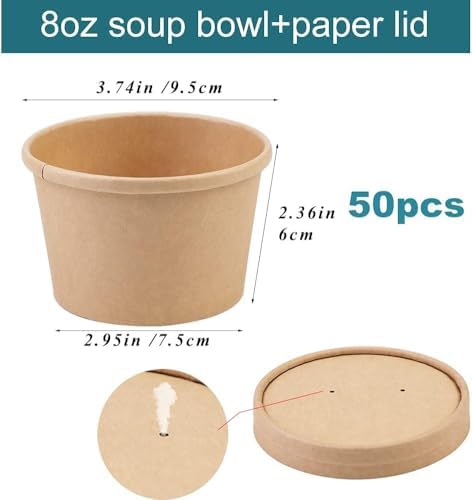 Wuadua 50 Pack 8oz Paper Soup Cups with Lids Disposable Ice Cream Cups - Image 2