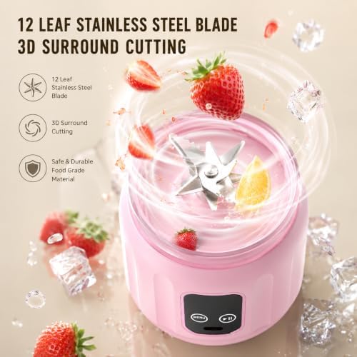 Portable blenders,shake USB blender,Personal compact travel juicer cup15OZ for Shakes,Leakproof lid, mini blender for shakes and smoothies,12 blades, strong blending (Blue kitten) - Image 5