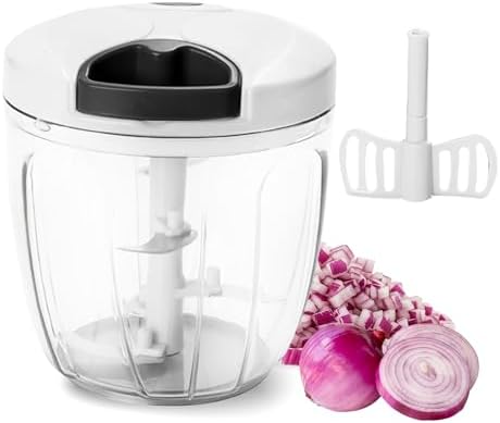 Pull‑String Manual Food Chopper with Sharp Blades, 900ml White