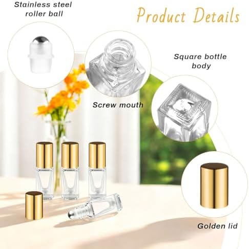 20 Pack 3ml Square Essential Oil Roller Bottles with Gold Caps Refillable Empty Glass Containers for Aromatherapy Perfume DIY Skincare and Personal Blends - Image 3