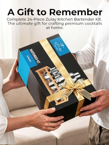 24 Piece Bartender Kit-Stainless Steel Bar Accessories with Display-Modern Mixology Shaker Set for At-Home Cocktails-Use for Mixer, Martini, Margarita and Liquer-Bar Tools (Silver)