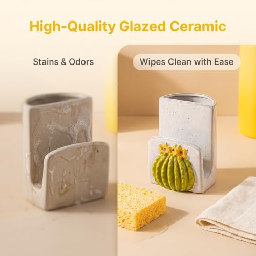 Cactus Ceramic Sponge Holder Kitchen Sink Caddy Brush Dishcloth Organizer