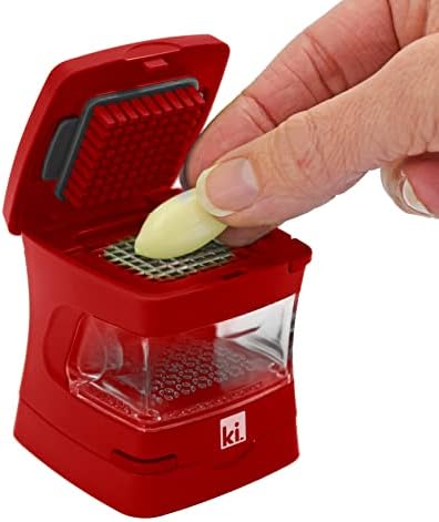 Garlic-A-Peel Garlic Press, Crusher, Cutter, Mincer, and Storage Container - Includes Silicone Garlic Peeler - Easy to Clean - Stainless Steel Blades – (Red), standard - Image 7
