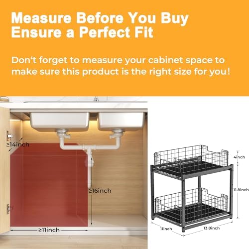 Under Sink Organizer, 2-Tier Pull Out Cabinet Organizer 2 Pack