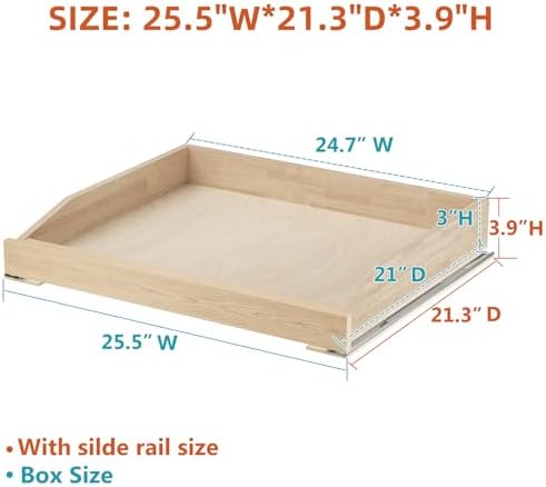Pull Out Cabinet Drawer for Kitchen Cabinets 25.5" W x 21" D, Pull Out Cabinet Organizer, Bottom Assembly, Requires At Least 26.5” Cabinet Opening, 2PCS
