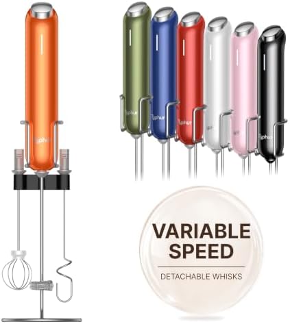 InstaWhisk Upgraded Milk Frother with Variable Speed - Rechargeable Handheld Coffee Frother Wand with Detachable Whisks, Electric Drink Mixer for Latte, Cappuccino, Almond Milk, Protein, Orange by Unknown