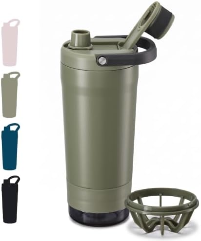 Fijinhom 24 oz Insulated Shaker Bottle with Portable Powder Container. by Fijinhom