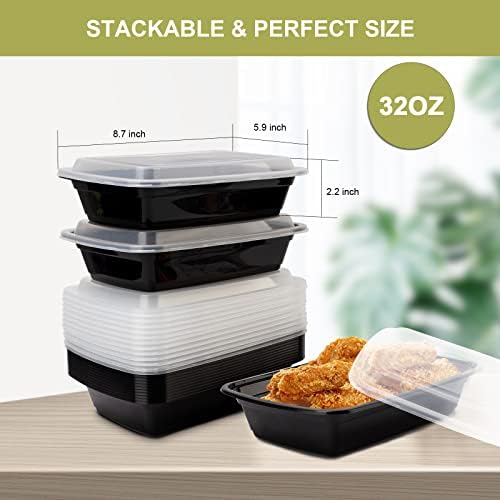 50 Pack- Meal Prep Containers 32oz, Plastic Food Prep Containers