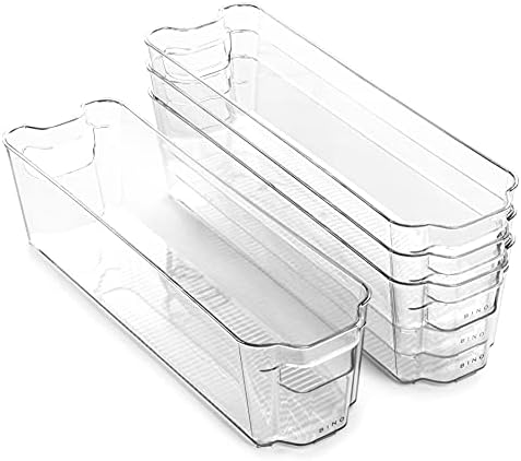Stackable Storage Bins, Small - 4 Pack | The Stacker Collection | Clear Plastic Storage Bins | Organization and Storage Containers for Pantry & Fridge | Multi-Use Organizer Bins | BPA-Free