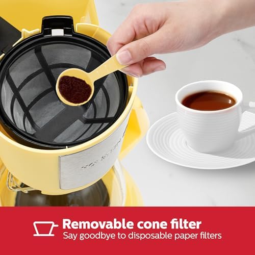 Holstein Housewares 5 Cup Drip Coffee Maker – Compact and User-Friendly with Auto Pause & Serve, Reusable Filter & Glass Carafe, Office & Dorm Use, Yellow - Image 3