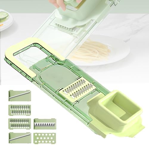 Generic 2024 New Multifunctional Food Grater, Six Cutting Tools Round Vegetable Chopper, Chopper Vegetable Cutter, Food Chopper With Container, Vegetable Chopper With Container (1Cutter+6Blades) by Unknown