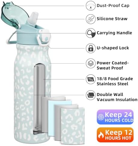 BJPKPK 25 oz Insulated Water Bottle, Straw, Handle, Stainless Steel Flask - Image 2