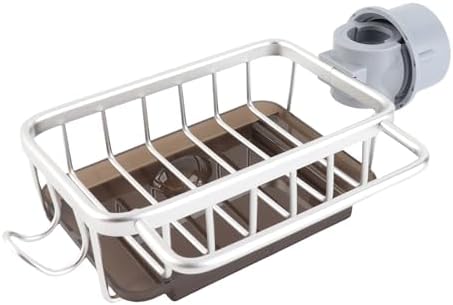 Haofy Kitchen Faucet Sponge Holder, Sink Faucet Caddy Organizer with Drip Tray for Dish Soap Brush, 5.7 x 10.5 x 3.5 (Silver)