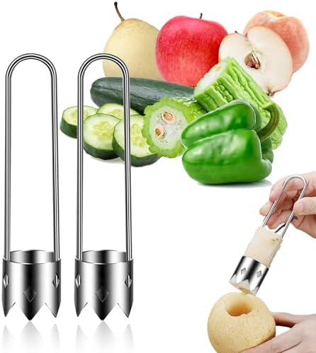 2PCS Red Bell Pepper Seed Corer, Stainless Steel Fruit Core Remover Apple Core Seed Remover Vegetable Corer Tool for Vegetables Fruit Kitchen Utensils (Silver)