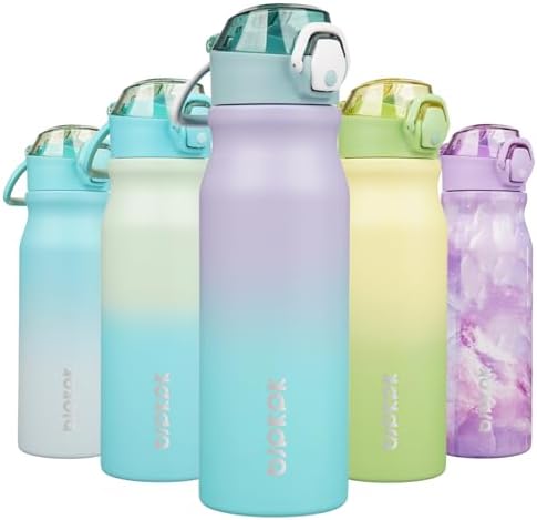 BJPKPK 25 oz Insulated Water Bottle, Straw, Handle, Stainless Steel Flask by BJPKPK