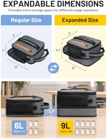Expandable Small Lunch Box for Men Women Kids Work School, Grey/Orange